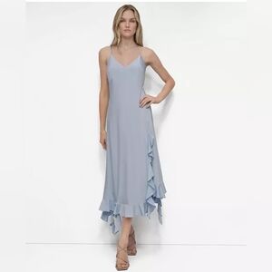 Elegant Light Blue Ruffle Hem Dress DKNY 14